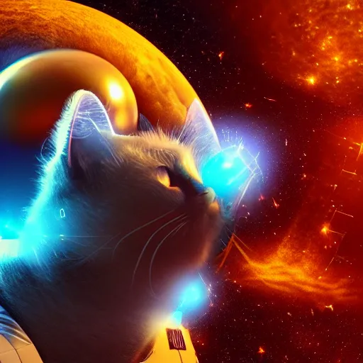 Image similar to cosmic astronaut cat in space, epic atmosphere, beautiful, octane render, 4 k, digital art