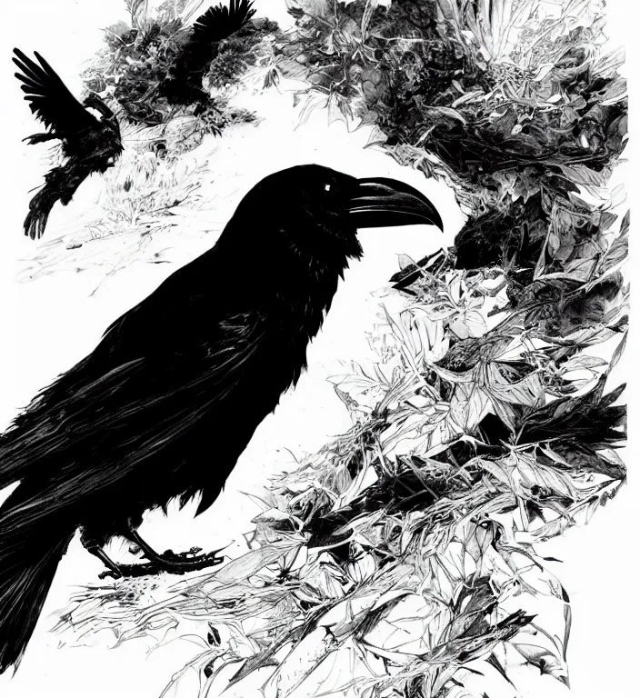 Prompt: a portrait of a raven bird, by takehiko inoue and kim jung gi and hiroya oku, masterpiece ink illustration,