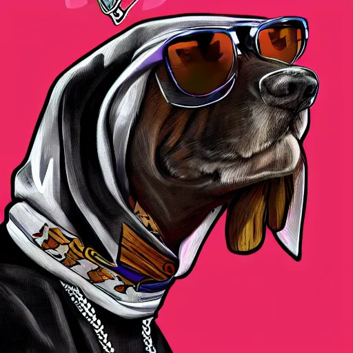 Image similar to snoop dog in gta v, cover art by stephen bliss, artstation, no text