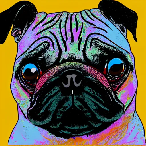 Image similar to digital illustration of a pug in an abstract style