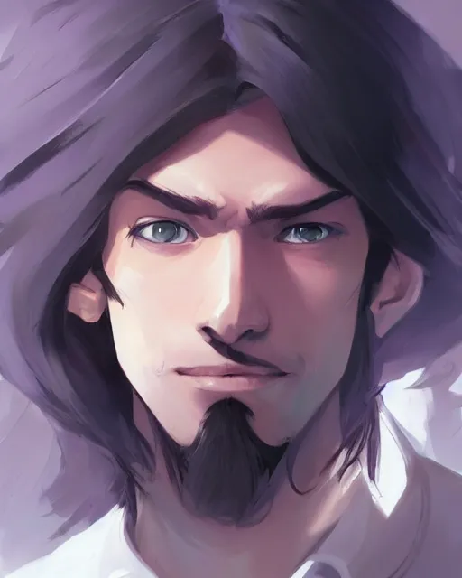 Prompt: a handsome man with dark long hair in curtain, game design fanart by concept artist gervasio canda, behance hd by jesper ejsing, by rhads, makoto shinkai and lois van baarle, ilya kuvshinov