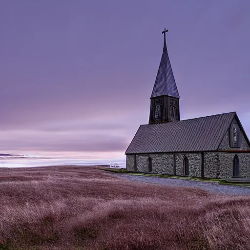 Prompt: avaldsnes church at dawn by Ernest deutsch