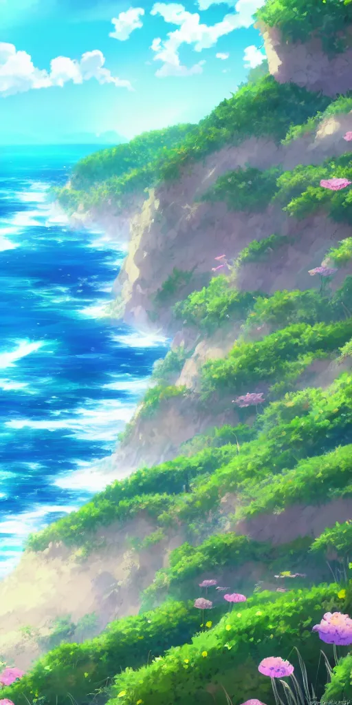 A beautiful anime illustration of an ocean coast, | Stable Diffusion ...