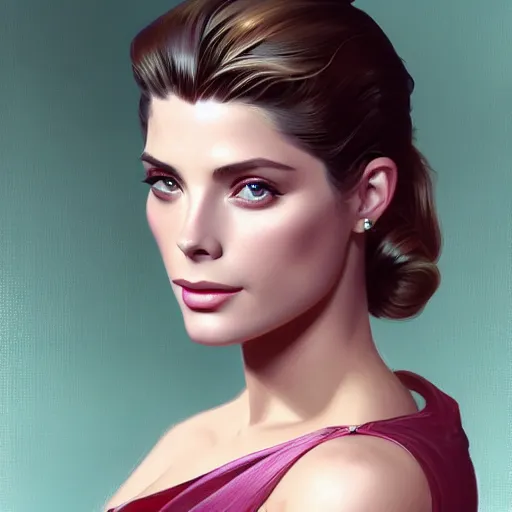 Image similar to Ashley Greene's face combined with Grace Kelly's face as a Space Marine, western, D&D, fantasy, intricate, elegant, highly detailed, digital painting, artstation, concept art, matte, sharp focus, illustration, art by Artgerm and Greg Rutkowski and Alphonse Mucha