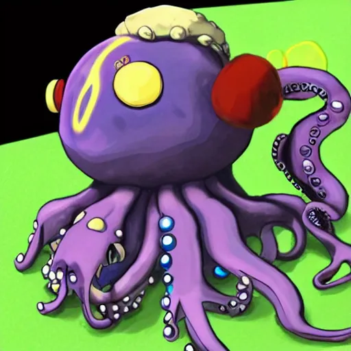 Image similar to octorok from legend of zelda, octopus with large snout that shoots rocks,