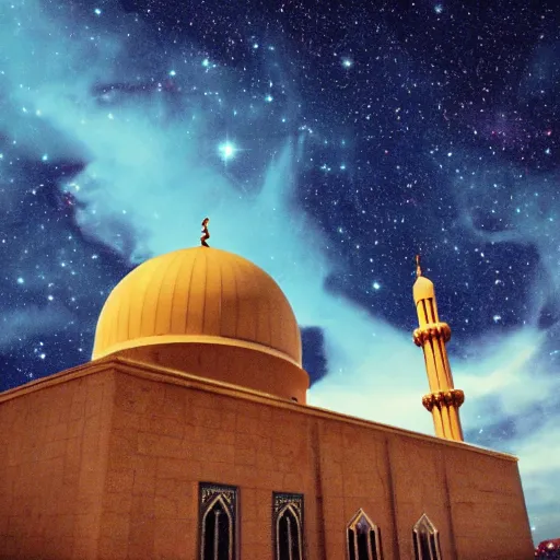 Image similar to mosque surrounded by nebula clouds