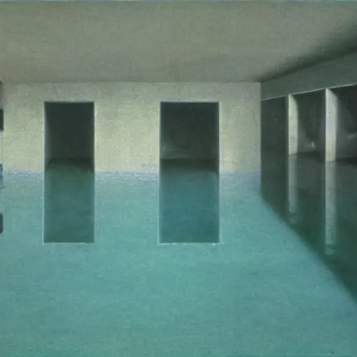 Prompt: swimming pool backrooms made by Zdzislaw Beksinski, in color