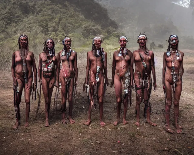 Prompt: a tribe of isolated cyborgs photographed by national geographic