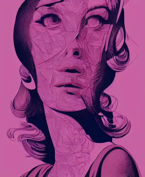 Image similar to lana del rey by tristan eaton, victo ngai, triadic color scheme, edward hopper, beksinski, nicola samori, hyperrealism, intricate detailed, risograph