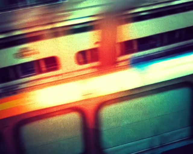 Image similar to a lomography photo of rumble between two xenomorphs in soviet train this morning, bokeh,