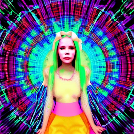 Image similar to a digital portrait of belle delphine, digital art by alex grey, instagram contest winner, computer art, glitch art, dystopian art, glitchy