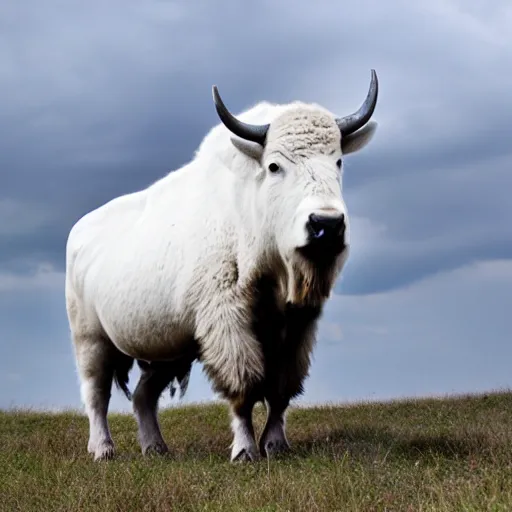 Image similar to a white bison in the clouds