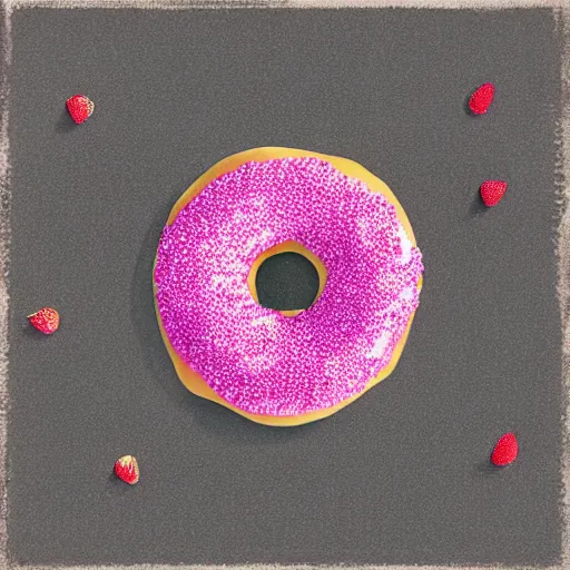 Image similar to strawberry frosted donut with sprinkles, pop art, album cover, shadow,