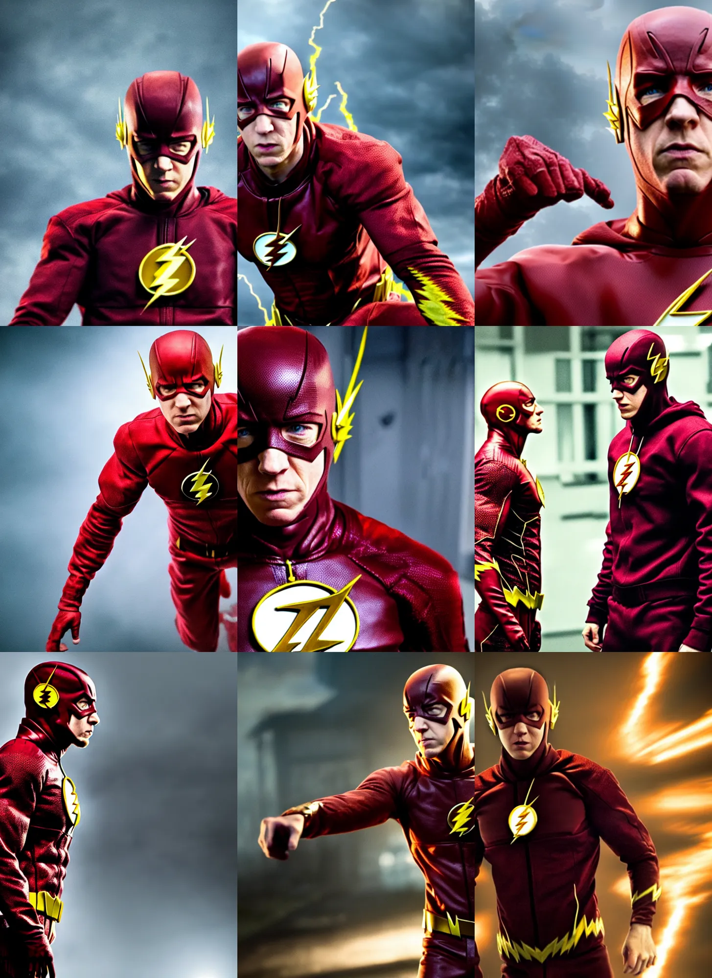 Prompt: a movie still of eminem as the flash, detailed, dynamic lighting, heroic pose, 8 k hdr movie still