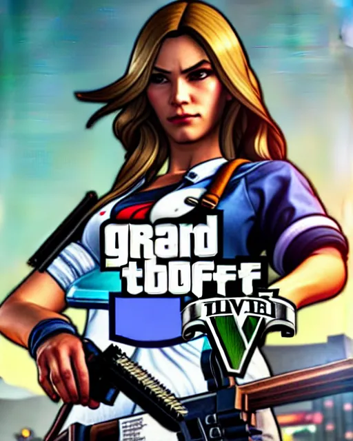 Image similar to gta 5, grand theft auto 5 cover art of ana from overwatch