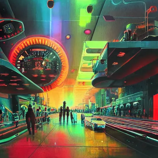 Image similar to world war in the year of 2 0 7 0, futuristic technologies, neon lights, oil painting, highly detailed