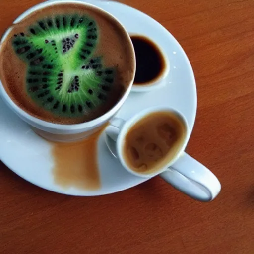 Image similar to kiwi, coffee, cat