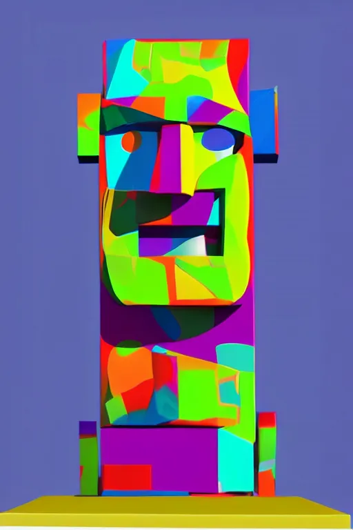 Image similar to cubist moai statue cutout digital illustration cartoon colorful beeple