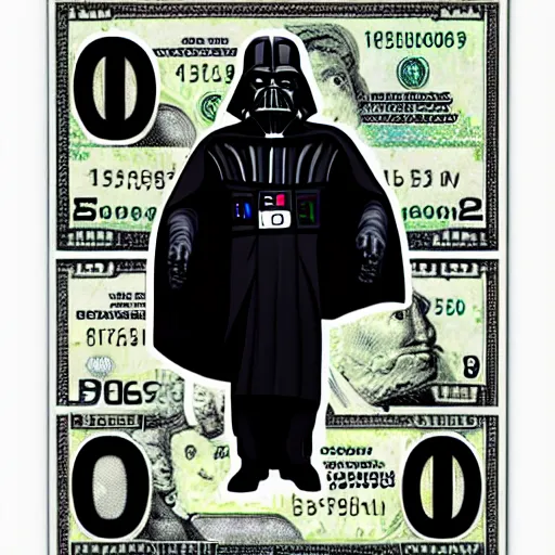 Prompt: Darth counting stacks of Money