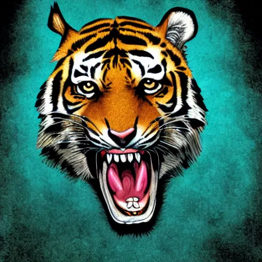 Image similar to a roaring tiger in the style of clyde caldwell