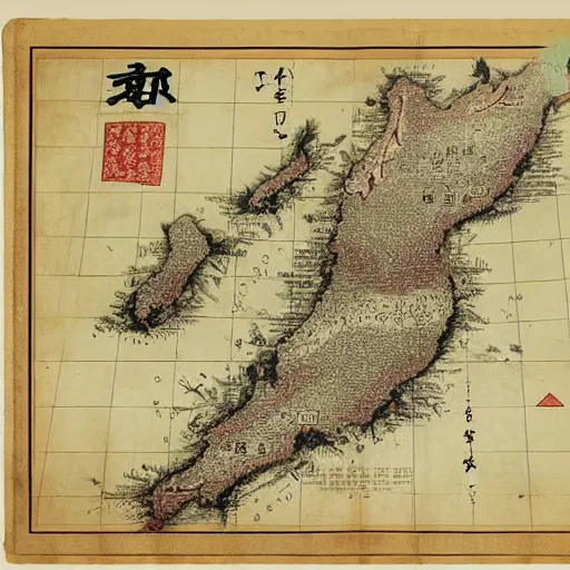 Image similar to the map of japan containing the plan of the japanese to invade china by greg rutkowski