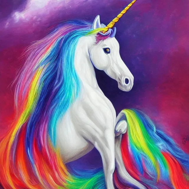 Prompt: beautiful unicorn, colorful oil painting
