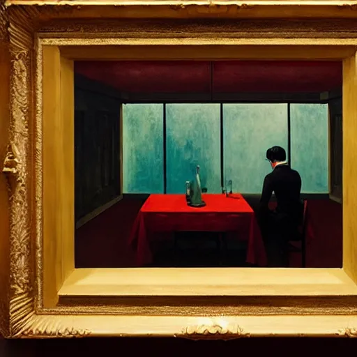 Image similar to An empty sad restaurant, Edward Hopper and James Gilleard, Zdzislaw Beksinski, Mark Ryden, Wolfgang Lettl highly detailed, hints of Yayoi Kasuma