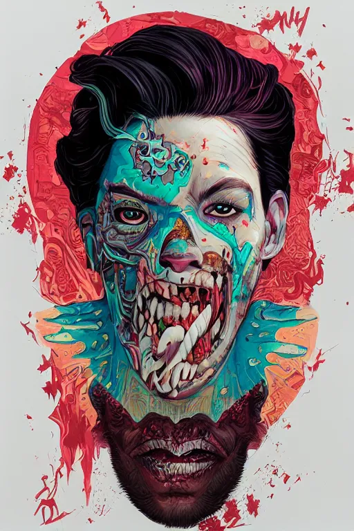 Image similar to a half zombie smiling, Tristan Eaton, victo ngai, artgerm, RHADS, ross draws