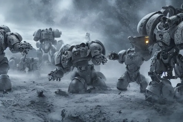 Image similar to VFX movie of futuristic cybernetic beast monsters fighting space marines lunging by Emmanuel Lubezki