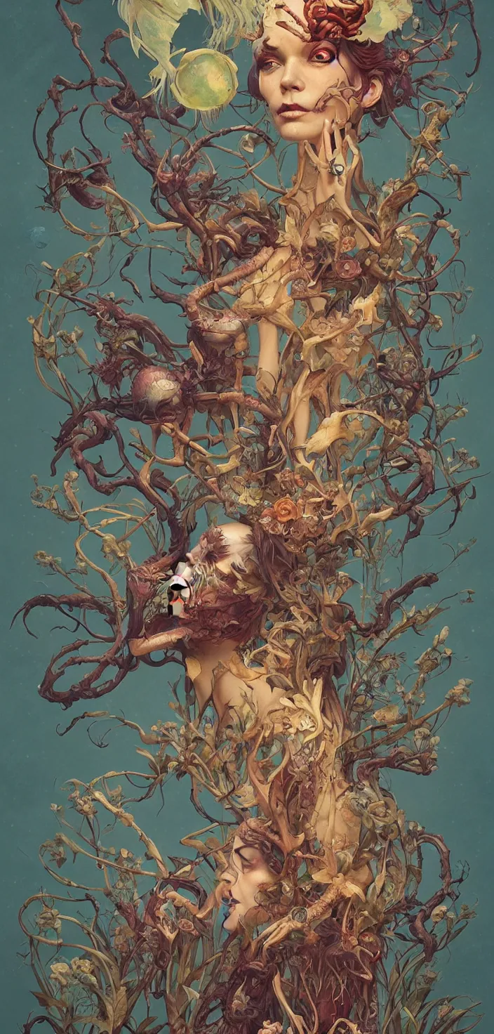 Prompt: exquisite, imaginative extremely intelligent creature poster art, humanoid, vogue, anthro, botanical illustration by weta studio and james gurney and tom bagshaw and james jean and frank frazetta, martine johanna and simon stalenhag and chie yoshii