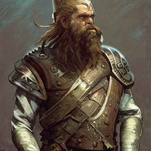 Image similar to rough-skinned, short-bearded undead Viking warrior with ice-pale skin wearing brutalist plate armor with art deco knotwork, by Greg Rutkowski, Brom, and Alphonse Mucha