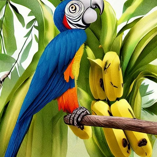 Image similar to parrot made of banana by makoto shinkai and ivan shishkin