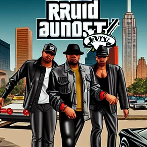 Prompt: Run-DMC in GTA V, cover art, no text