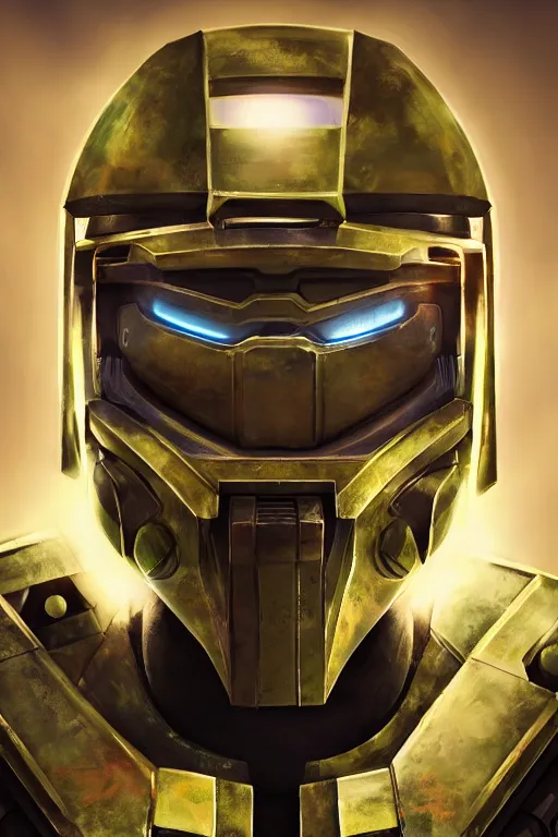 Image similar to robot ninja mask helmet halo master chief radiating a glowing aura global illumination ray tracing hdr fanart arstation by ian pesty and katarzyna da „ bek - chmiel