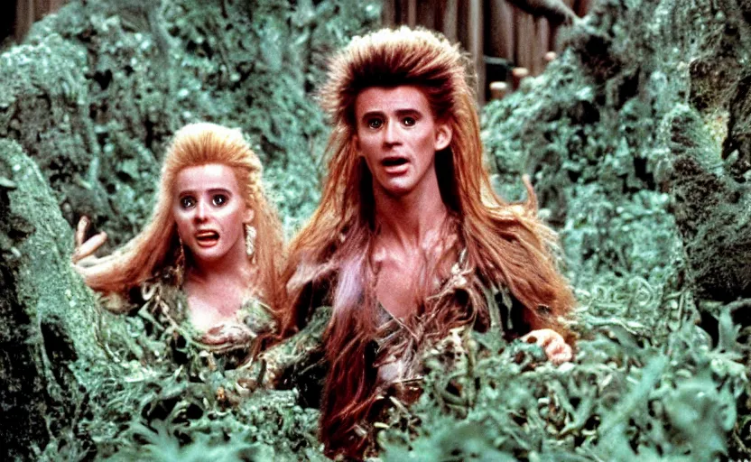 Prompt: movie still from the 1 9 8 8 sequel to labyrinth by jim henson's creature shop starring realistic practical - effects wondrous creatures and humanoids in a maze - like steampunk fortress on an alien planet. fantasy adventure.