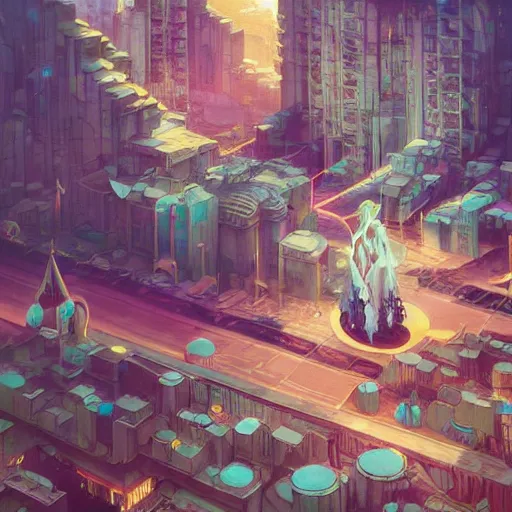 Image similar to garden village city sacred octane render cinematic geometric fantasy by peter mohrbacher, victo ngai, tristan eaton, android jones, beksinski, wlop, james jean, rhads