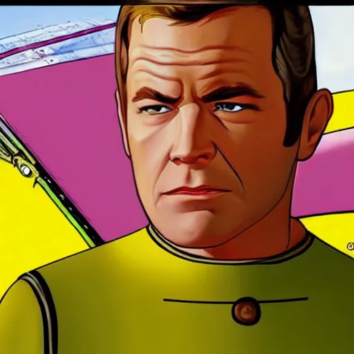 Image similar to captain kirk like a GTA poster