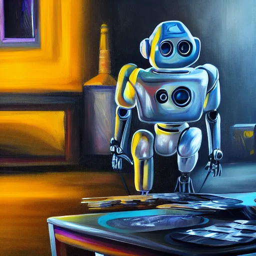 Image similar to photo of a robot painting a canvas, beautiful lighting, sharp, details, hyper-detailed, HD, HDR, 4K, 8K