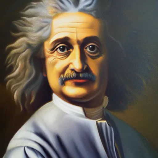 Image similar to oil painting portrait of the lovechild of Isaac Newton and Albert Einstein