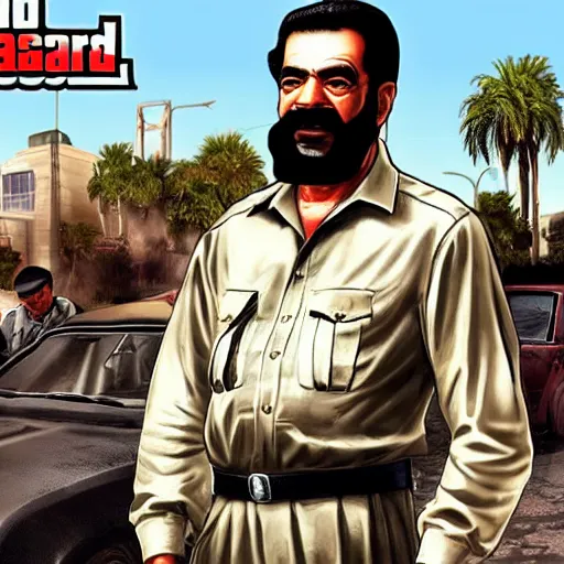 Prompt: Saddam Hussein in a GTA 5 loading screen