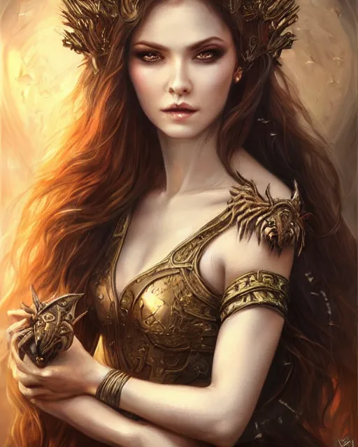 Image similar to a beautiful female dragon queen, 8 k, dark fantasy, hyperrealistic, perfect face, symmetrical, hyperdetailed, fantasy portrait by laura sava