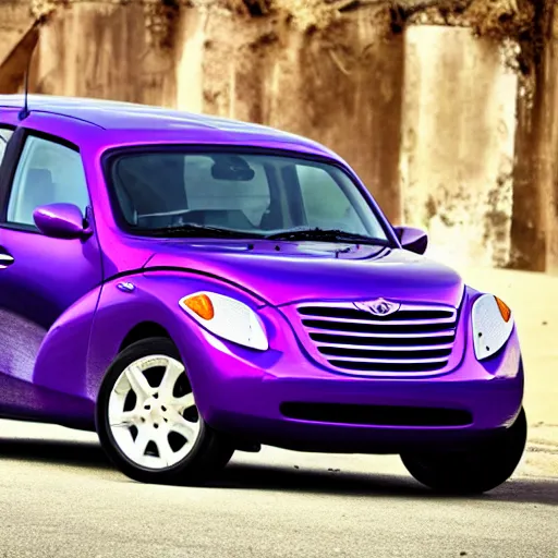 Image similar to A photograph of a purple PT Cruiser