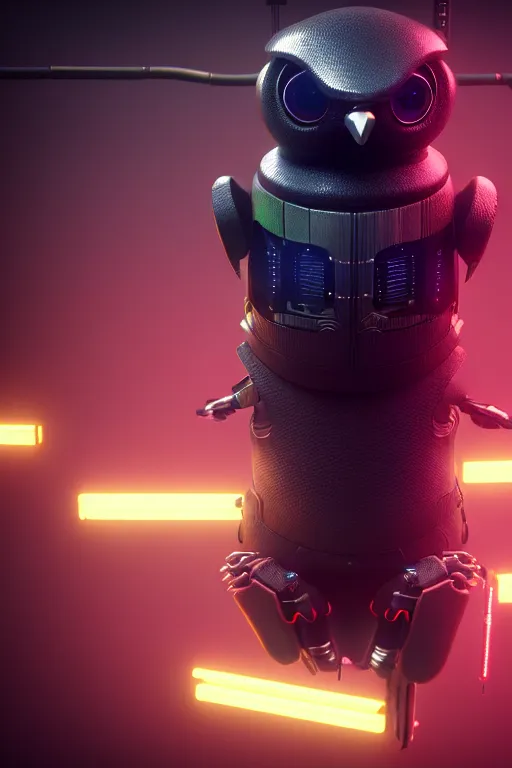 Image similar to high quality 3 d render very cute cyborg crow! incorporated speakers!, cyberpunk highly detailed, unreal engine cinematic smooth, in the style of blade runner & detective pikachu, hannah yata charlie immer, moody light, low angle, uhd 8 k, sharp focus