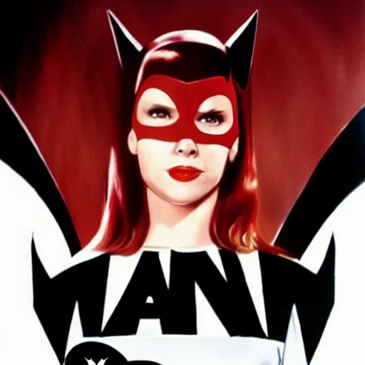 Image similar to film poster of young jennifer anniston as batwoman