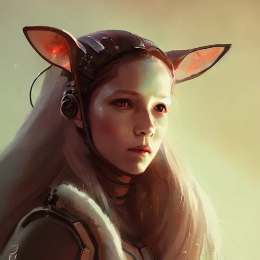 Prompt: portrait of a beautiful cute girl with robot ears by greg rutkowski, endless dungeon, 4k, intricate details