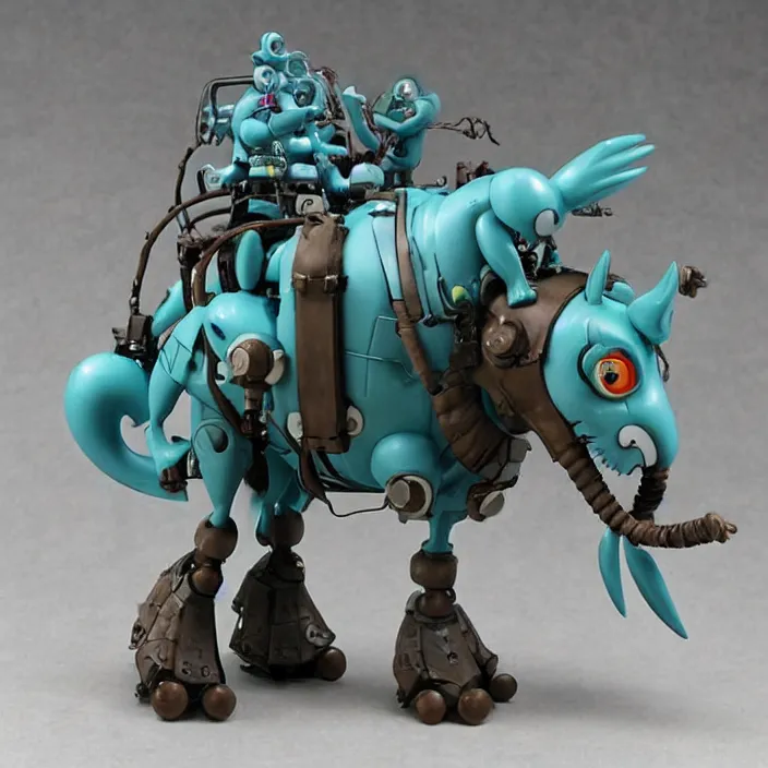 Image similar to A Lovecraftian scary giant mechanized adorable Mule from Studio Ghibli Howl's Moving Castle (2004) as a 1980's Kenner style action figure, 5 points of articulation, full body, 4k, highly detailed. award winning sci-fi. look at all that detail!