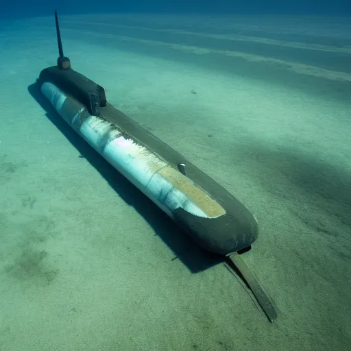 Prompt: an award winning underwater photo! of a submerged submarine, submarine! cross!! section!!, 4 k, high quality