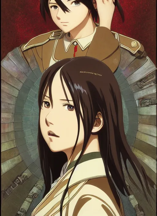 Image similar to portrait of mikasa from aot in odm gear, highly detailed, high quality, digital painting, by studio ghibli and alphonse mucha, leesha hannigan, hidari, art nouveau, chiho aoshima, posuka demizu