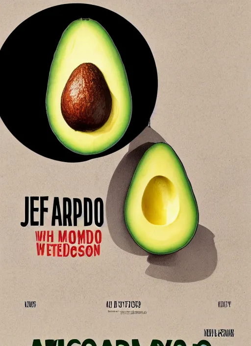 Image similar to an avocado with the head of jeff goldblum in a movie poster