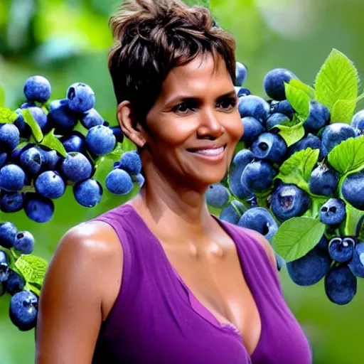 Image similar to halle berry surrounded by tons of blueberries